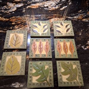VINTAGE Leaf Design Ceramic Coasters Set